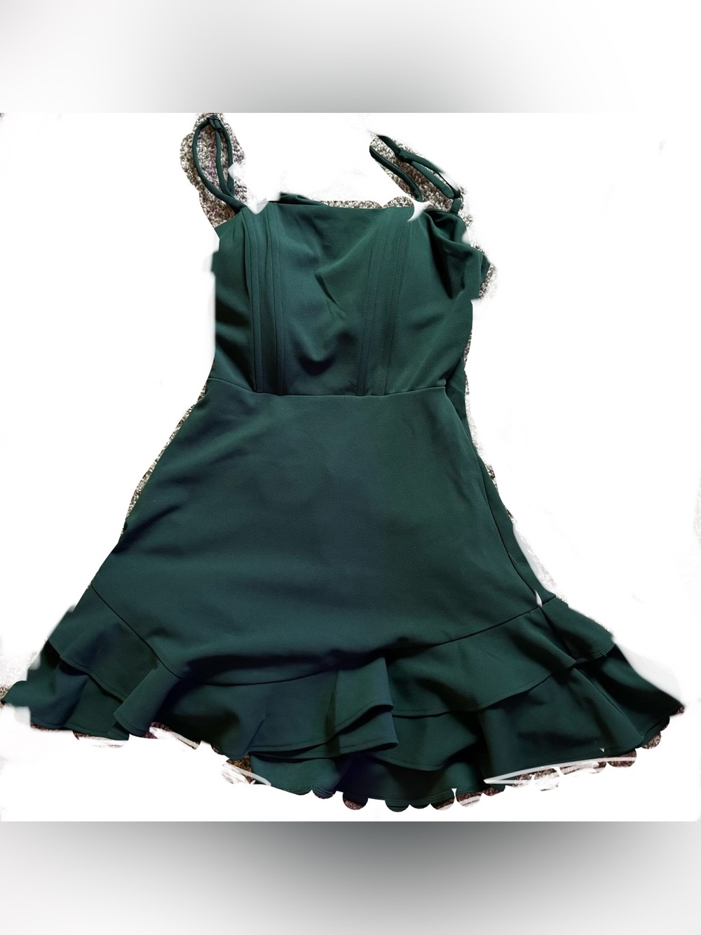 Women's Backless Ruffle Hem Dress - Emerald Green